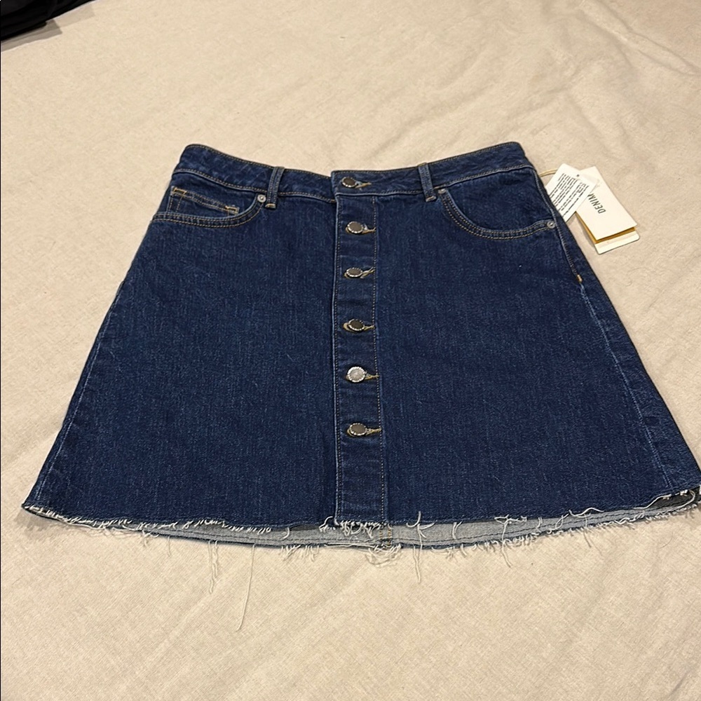 H&M Dark Blue Denim A-Line Button-Front Skirt